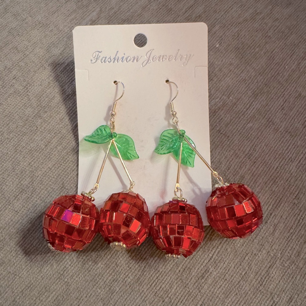 CHERRY DISCO BALL EARRINGS🍒🪩